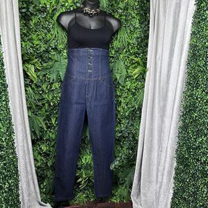 Y2K‎ FASHION LOVE Jeans Women XL Blue Denim High Waist 4 Button Slim Pants 2389
